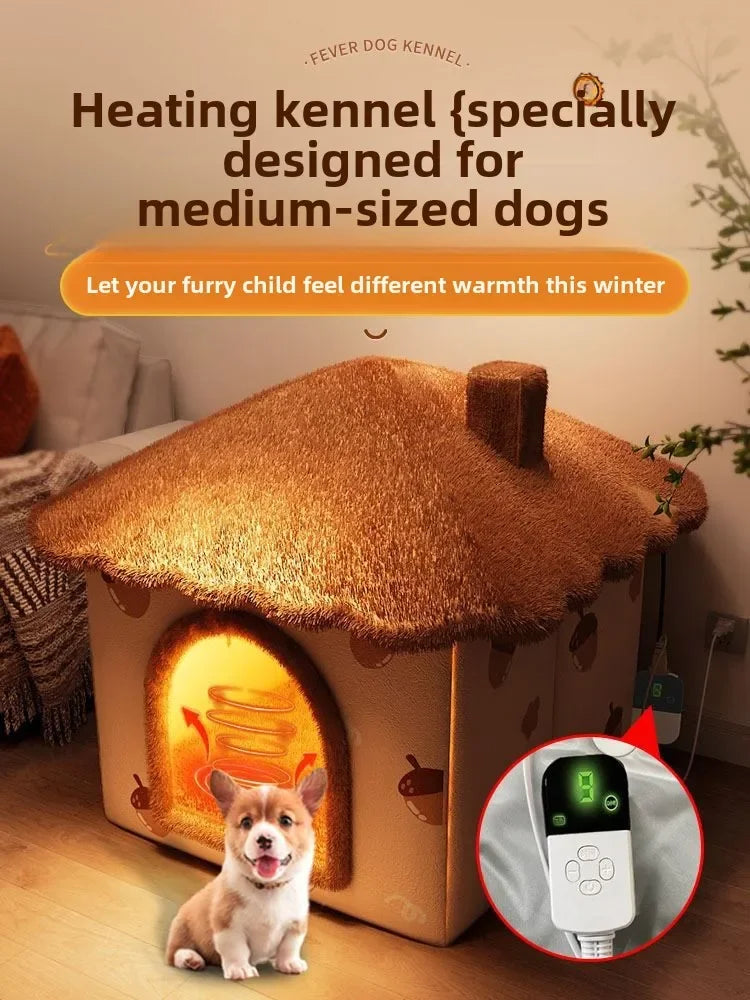 Constant temperature heating kennel Closed indoor winter heating Thickened removable cat nest Medium and small dog Teddy Bigbear