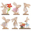 2025 Easter Wooden Rabbit Ornaments Standing Bunny with Flower for Spring Easter Party Home Table Decoration DIY Crafts Supplies