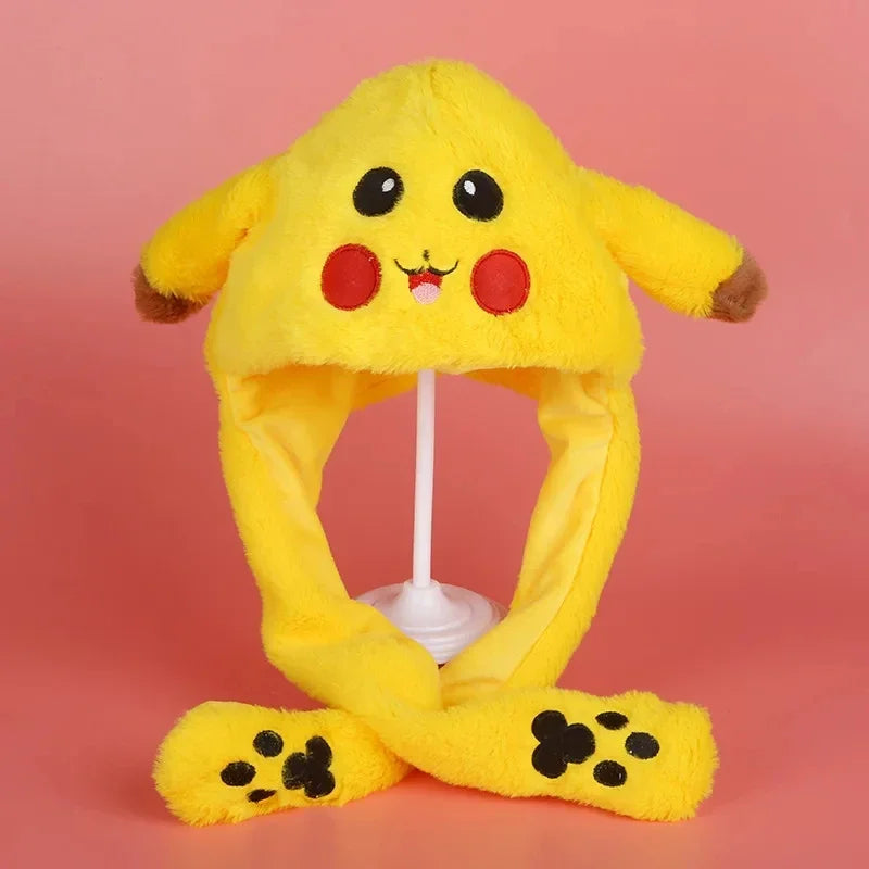 Pokemon Cartoon Glowing Hat Cute Pikachu Children Plush Bunny Hat Cute Pet Bunny Ears Will Move Headband Girl New Year Gift New