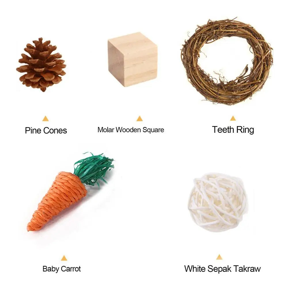11Pcs Combination Hamsters Rabbit Toys Tunnel Set Toy Hamster Toys Set Pet Rabbit Guinea Pig Parrot Play Molar Wooden Supplies