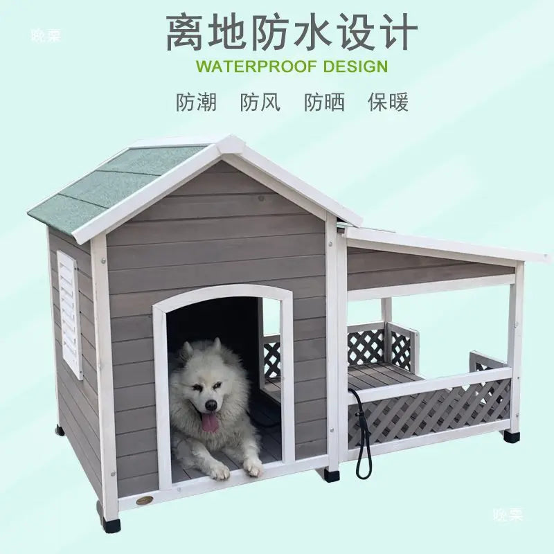 Outdoor Dog House Rainproof Courtyard Dog Villa Medium Kennel Shed Wooden Outdoor Rural Dog House