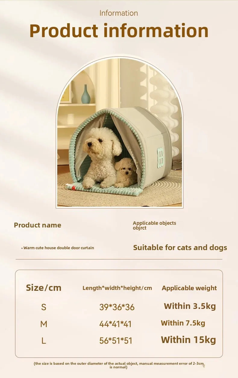 Warm Small Pet House with Double Door Curtain All-season Universal Closed Pet Kennel for Cats and Dogs