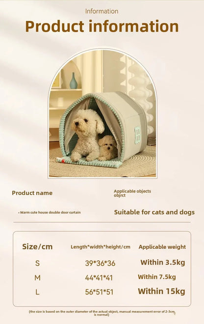 Warm Small Pet House with Double Door Curtain All-season Universal Closed Pet Kennel for Cats and Dogs