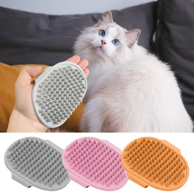 Dog Shampoo Brush Pet Bathing Brush Soft TPR Dog Scrubber With Ring Handle Massage Brush For Dog Shower Ergonomic Dog Bathing