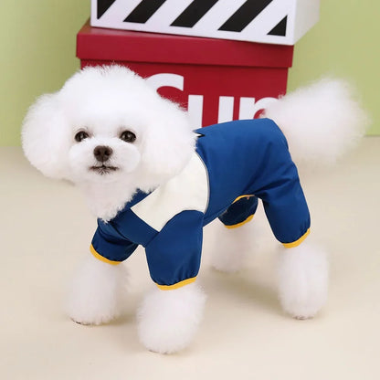 Waterproof Dog Jumpsuit with Hooded Four Legs Small Dog Raincoat Waterproof Puppy Clothes Reflective Doggy Rain Coat Pet Costume