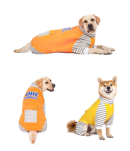 3XL-8XL Large Dog Jumpsuit Turtleneck Warm Plush Lined Dog Pajamas Onesie Stripe Winter Clothes for Large Dogs Pet Pitbull