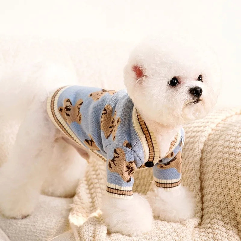Autumn Winter Dog Clothes Chihuahua Bichon Pet Dog Sweater Soft Striped Cardigan Coat Puppy Warm Knitted Jacket Dog Girl Costume