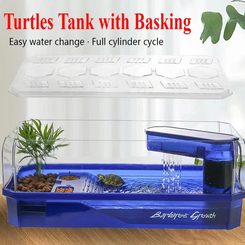 Large Transparent Turtle Tank with Basking Platform High Definition PET+ABS Plastic Anti Drop Aquarium Fish Tank Reptiles Box