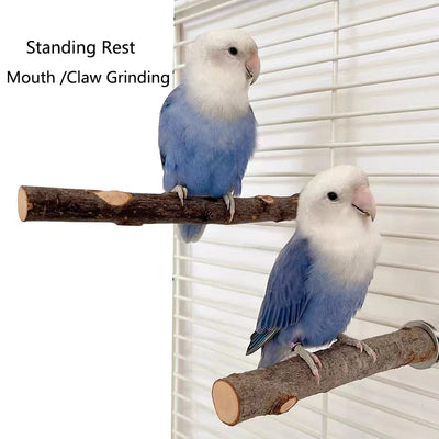 Natural Wood Pet Parrot Raw Wood Fork Tree Branch Stand Rack Squirrel Bird Hamster Branch Perches Chew Bite Toys Stick 1Pcs