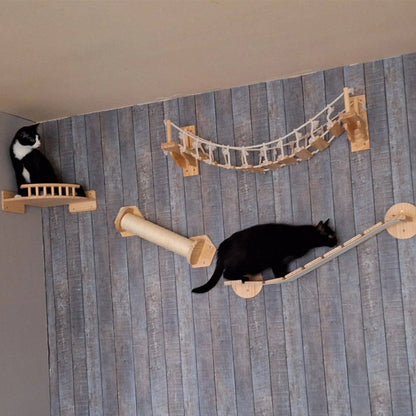 1PC Wall Mounted Climbing Shelf Cat Bridge Cat Hammock and Scratching Post or Wood Stairway for Kitten Indoor Playing and Rest