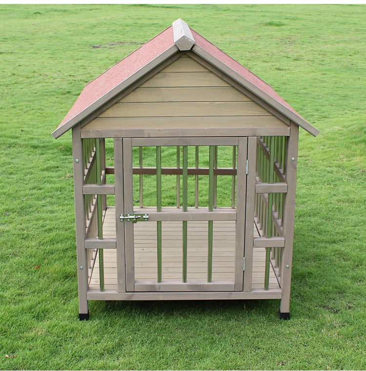 Outdoor Waterproof Solid Wood Stainless Steel Anti-corrosion Kennel Rainproof Large Dog House Golden Retriever Kennel Small Hous