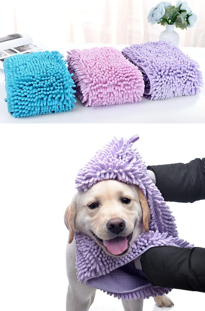 Pet Dog Towel, Super Absorbent Microfiber Towel with Hand Pockets, Quick Dry Shammy Towel Dog Bathing Supplies, Machine Washable