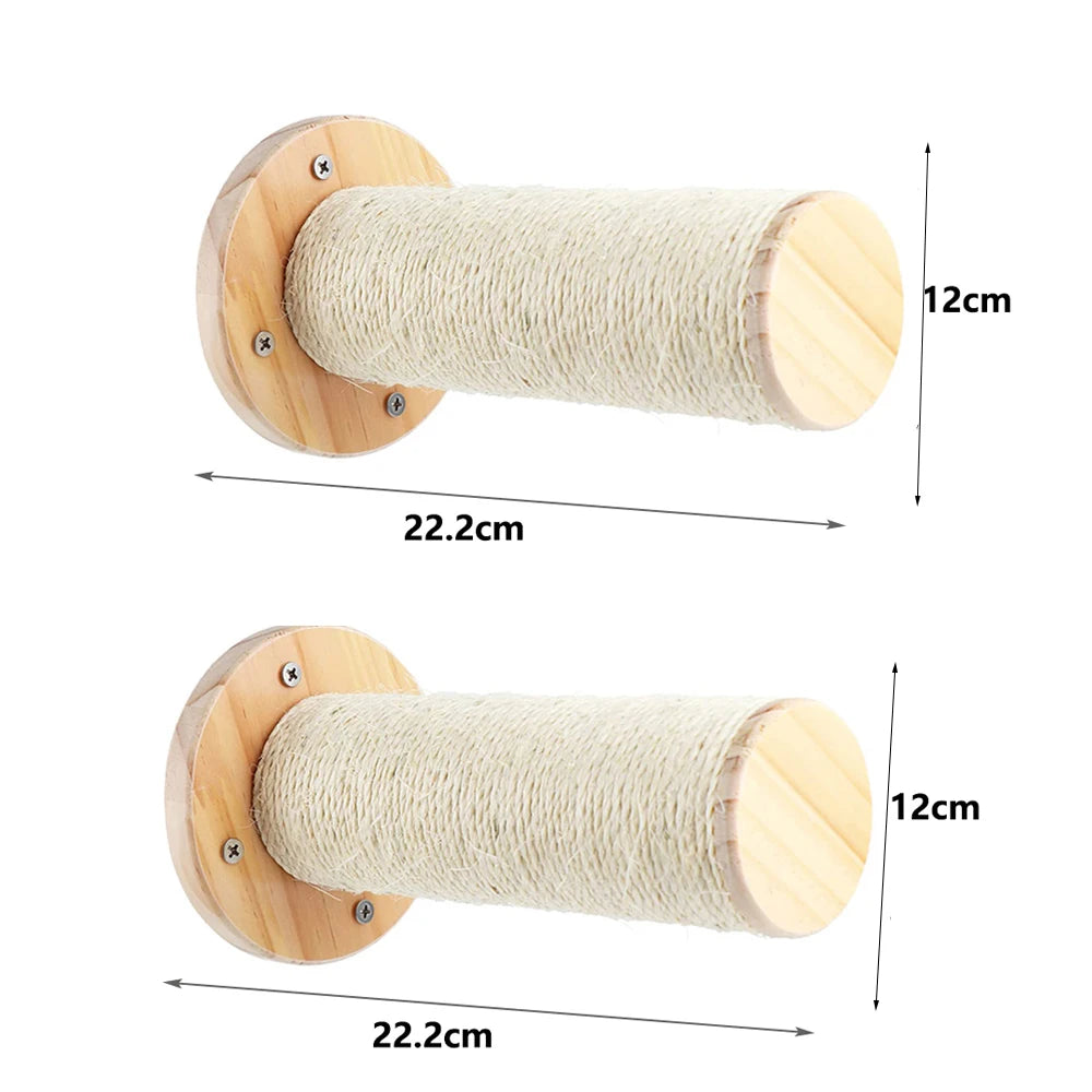 Solid Wood Wall-mounted Cat Climbing Frame Set with Cat Sleeping Nest Cat Tree and Wall Hanging Climbing Column for Kitten