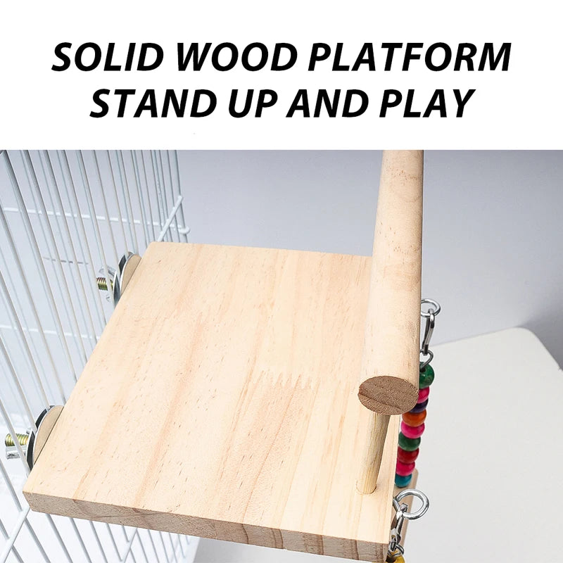 CAWAII KENNEL Pet Bird Swing Toy Wooden Parrot Perch Stand Playstand with Chewing Beads Cage Playground for Budgie Birds
