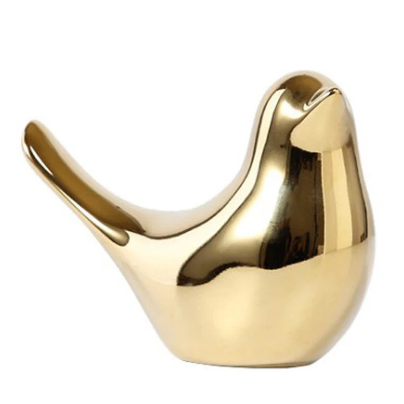 Gold Ceramic Bird Figurines Home Decoration Accessories Golden Bird Figures Fashion Wedding Ornaments Room Decor