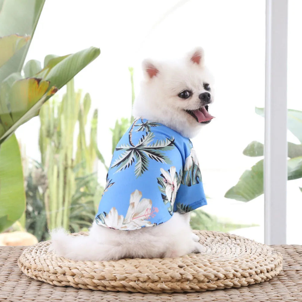 Summer Dog Shirt Hawaiian Beach Pet Clothing Coconut Tree Flower Print Puppy T-Shirt for Small Dogs Cats Vest Camp Shirt for Pug