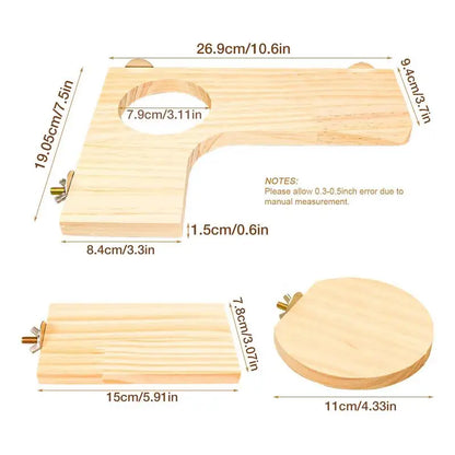 4 Pieces Hamster Wood Platform Set Wood Round Station Board L-shaped Round Hole Standing Platform Hamster Cage Accessories