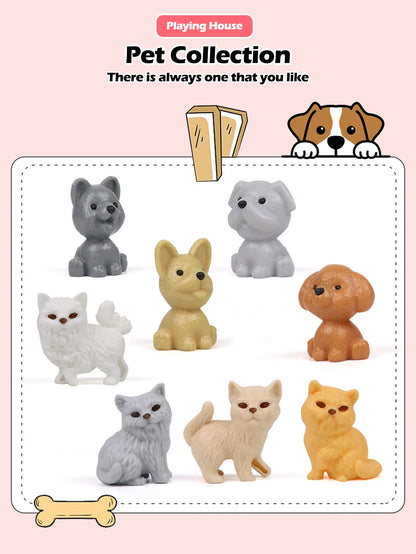 8pcs/set Cute Dog Pet Basket Family Toys Dog Doll Set Dog Cage Toys Scene Playing Toys Christmas Decoration Gifts