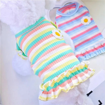 Summer Dog Clothes Pet Dog Vest Dress Dog Knitted Striped Dog T Shirt Chihuahua Bichon Clothing Kitten Puppy Girls Dog Costume