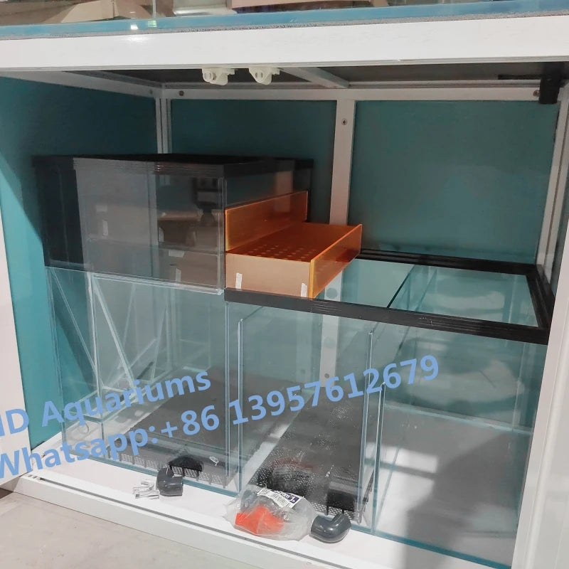 Customized Sizes large and medium fish tank aquariums for marine and freshwater with overflow sump cabinet