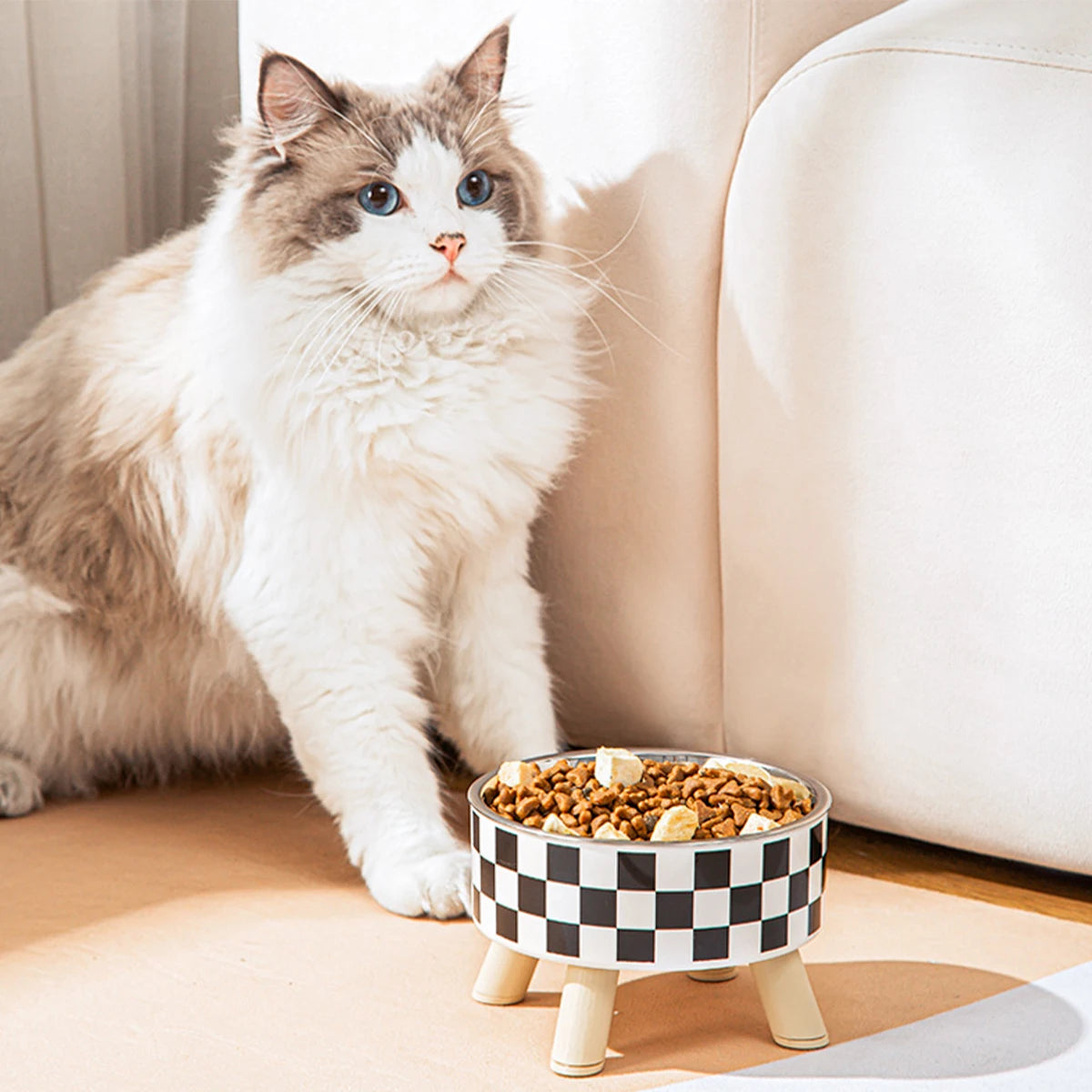 A Cat Bowl For Cats And Dogs, Simple Polka-dot Stainless Steel Pet Tall Bowl, Drinking Water, Anti-overturn Water Bowl, Food Bas