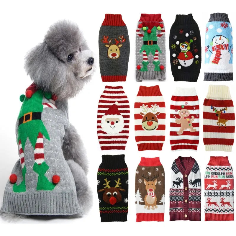 Christmas Dog Clothes Winter Dog Sweater Knitted Warm Coat Pet Clothing for Small Medium Dogs Costume Striped Print Dog Pullover