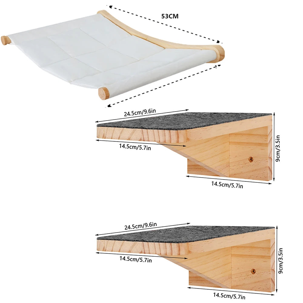 Cat Tree Tower Cat Climbing Shelf Wall Mounted Steps Curved Cat Bed Widen Access Corner Perches Hammock For Sleep Pet Furniture