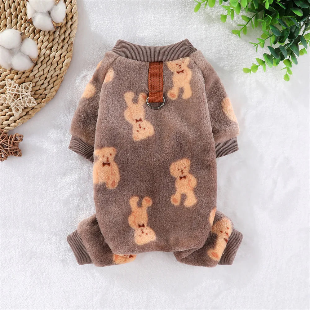 Soft Flannel Dog Pajamas for Small Medium Large Dogs, Cartoon Animals Bear Dinosaurs Print Puppy Onesie Winter Dog Jumpsuit