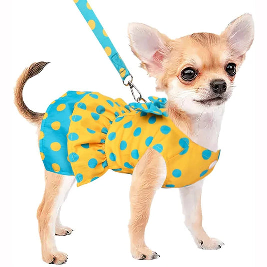 Luxury Bowknot Dog Dress for Small Dogs Summer Yorkie Chihuahua Girl Puppy Dog Clothes Princess Harness Dress and Leash Set
