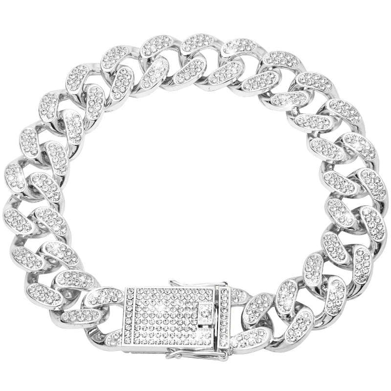 Dog Chain Diamond Cuban Collar,with Design Secure Buckle,Walking Metal Chain Collar,Pet Cat Cuban Collar Jewelry Accessories