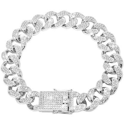 Dog Chain Diamond Cuban Collar,with Design Secure Buckle,Walking Metal Chain Collar,Pet Cat Cuban Collar Jewelry Accessories