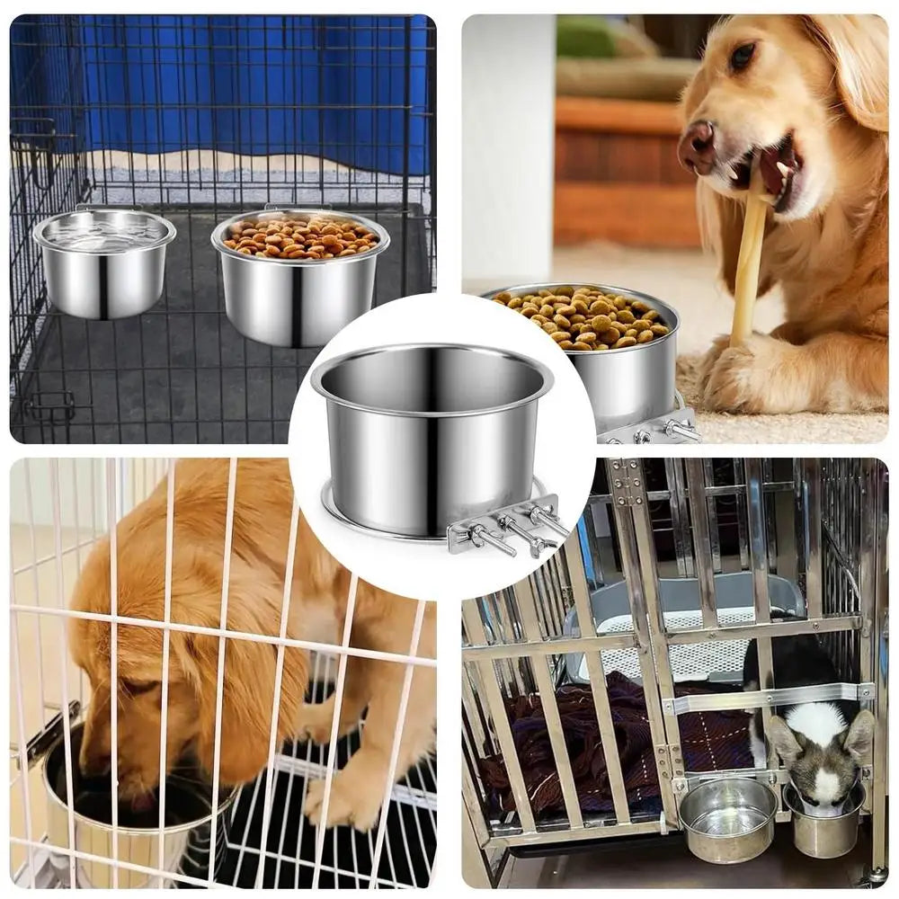 Crate Water Bowl Stainless Steel Dog Crate Hang Water and Food Bowls Feeder Dish for Dogs & Cats for Dry and Wet Foods Pet Cage