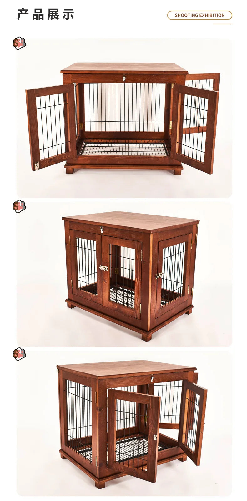 Cross-border new pet waterproof solid wood dog cage thickened pine golden retriever dog cage pet nest indoor high-end dog villa