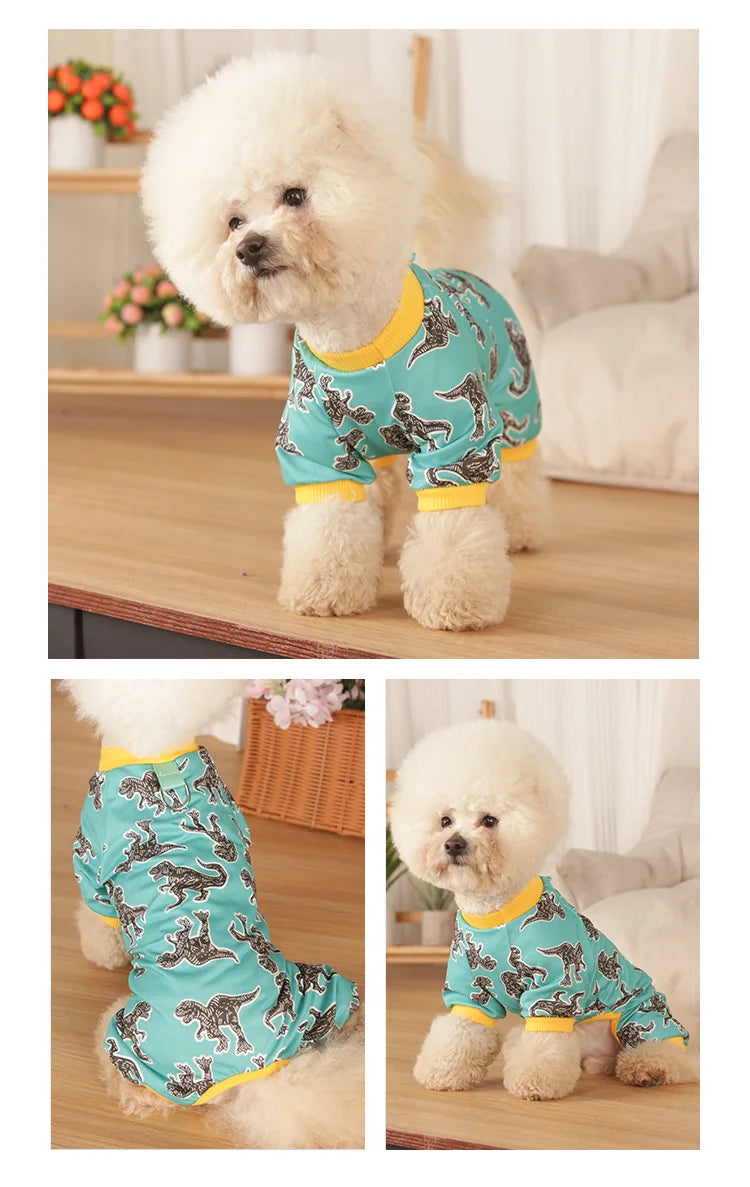 Dinosaurs Dog Pajamas for Small Dogs, Soft One Piece Jumpsuit Lightweight Halloween Puppy Onesie Pet Clothes Doggie Bodysuit