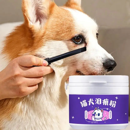 60g Pet Tear Stain Remover Powder  Dogs Cats Eye Cleaner Tear Stain Powder With Brush Pet Eye Risen Natural Safe Dog Eye Wash