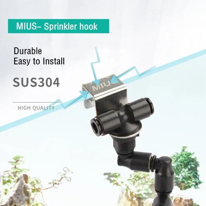 MIUS Stainless Steel Misting Sprinkler Hanger Wall Mount Durable Sprinkler Glass Hook Terrarium Greenhouse Fog Mist System