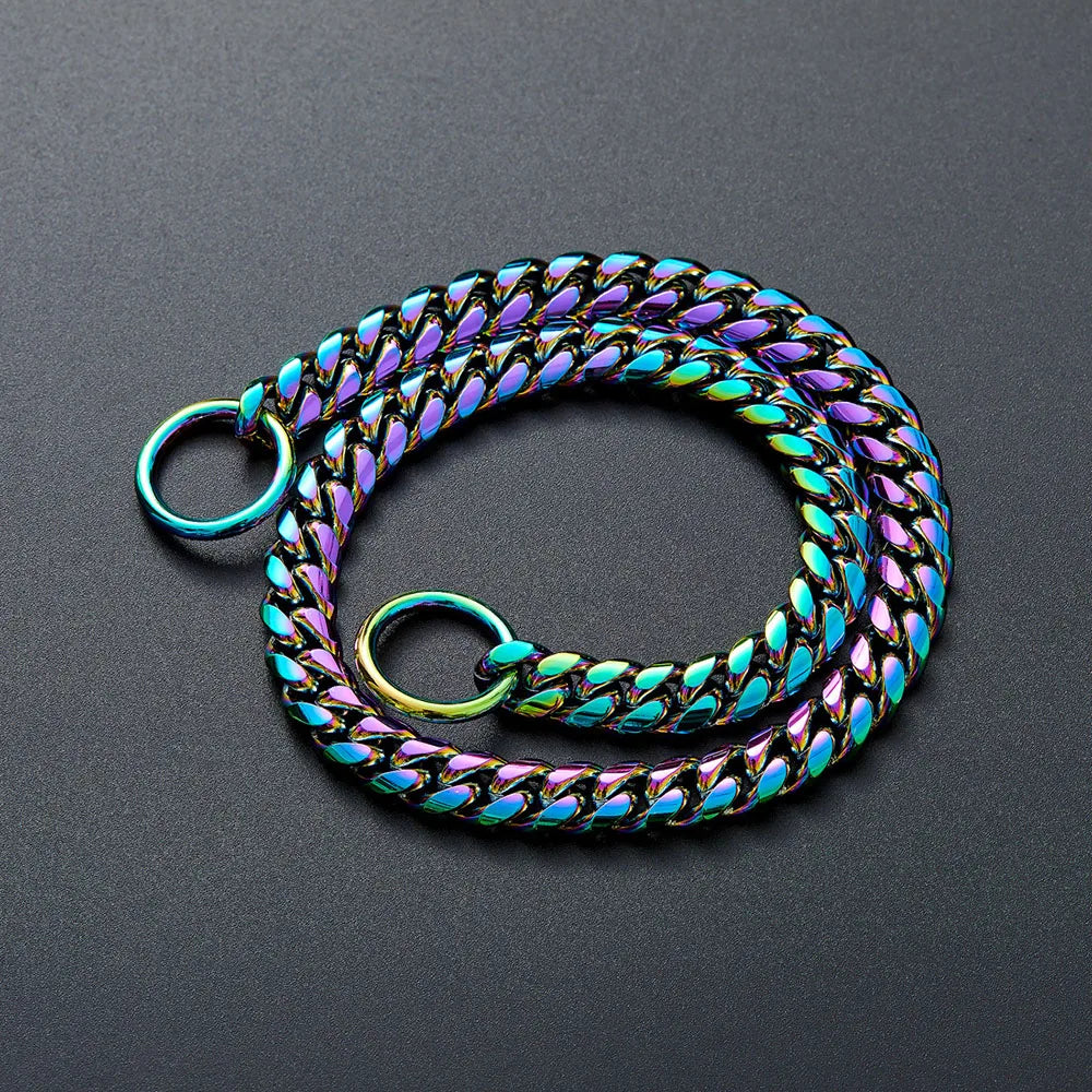 Gold Chain Dog Collar 10mm Fashion Dog Cuban Link Pet Gold Necklace Metal Puppy Jewelry Bulldog P Chain Pet Training Slip Collar