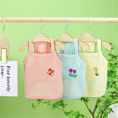 Sweet Puppy Dog Camisole Vest for Small Dogs Summer Pet Clothes Pomeranian Maltese Shirts mascotas Flower Embroidered Clothing