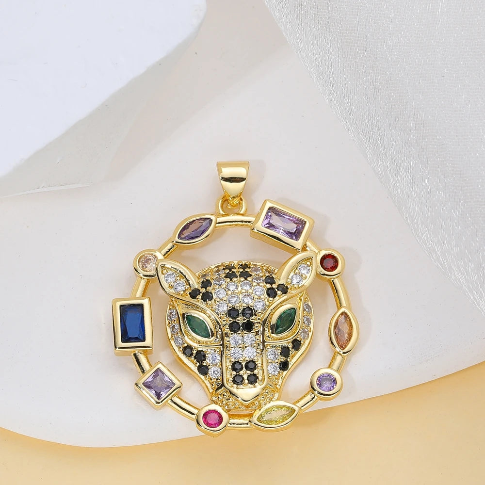 Juya 18K Real Gold Plated Cubic Zircon Bear Lion Bird Tiger Panther Head Leopard Charms For DIY Pendant Necklace Bracelet Making