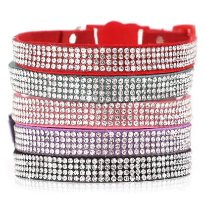 Suede Leather Cat Collar Bling Rhinestone Cats Collars with Bell Safety Breakaway Pet Puppy Necklace Adjustable XS S Pink Soft