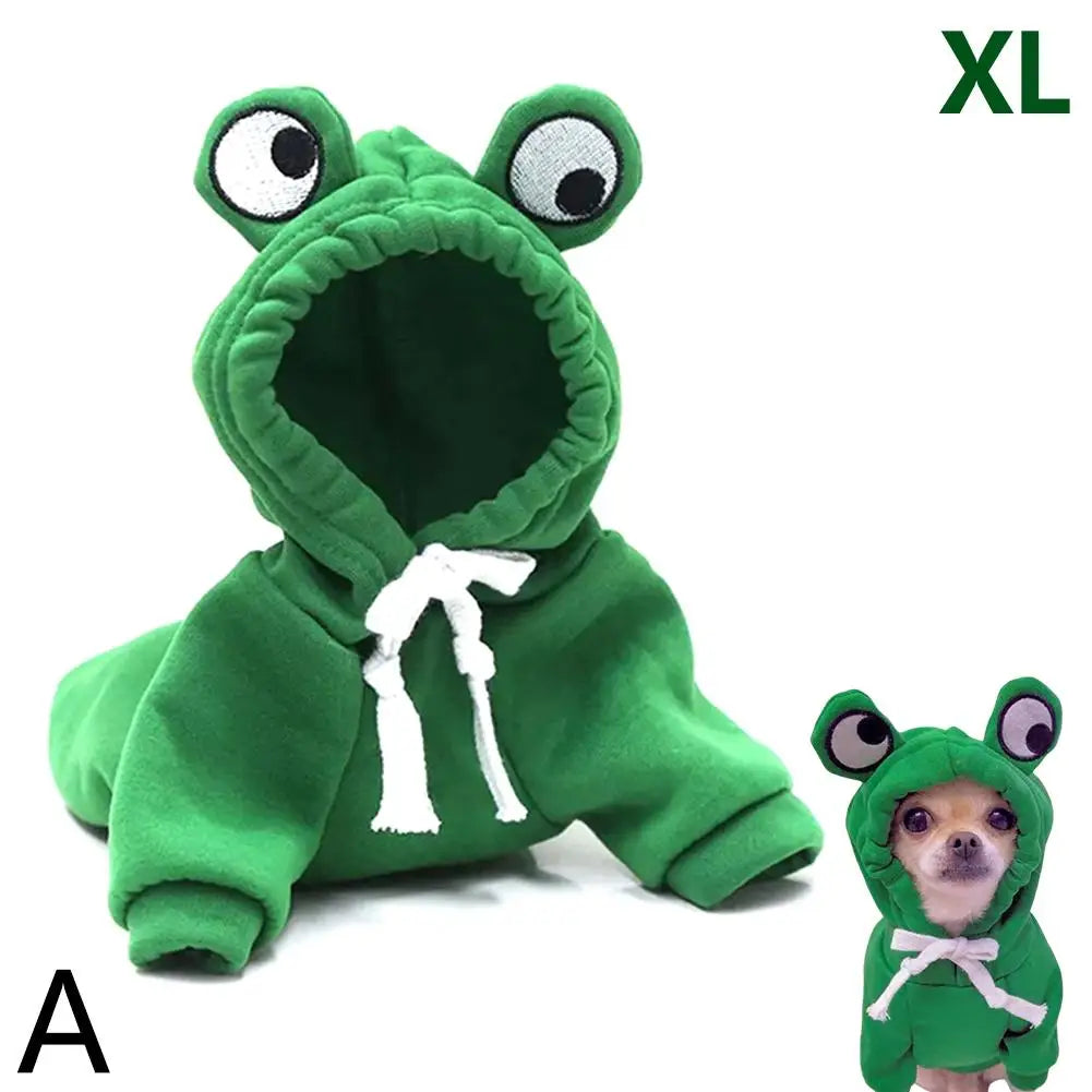 Funny Pet Clothes Cute Green Little Frog Dog And Cat Small Dog Autumn And Winter Sweatshirt Plush Outdoor Fashion Cotton Jacket