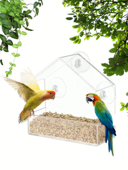 Acrylic Bird Feeder Clear Window Outside Hanging Bird Feeder House with Suction Cup for Garden Outdoor Backyard Wildlife Birding