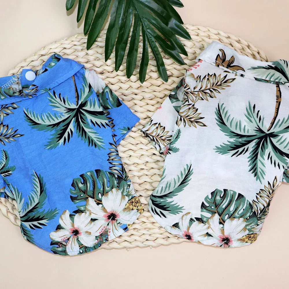 Summer Dog Shirt Hawaiian Beach Pet Clothing Coconut Tree Flower Print Puppy T-Shirt for Small Dogs Cats Vest Camp Shirt for Pug