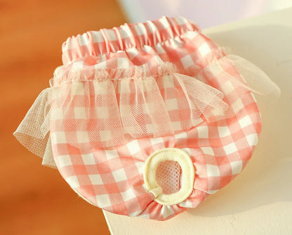 Floral Pet Dog Physiological Pants Cute Plaid Dress Lace Female Teddy Yorkshire Cats Shorts Breathable Cotton Small Dog Clothes
