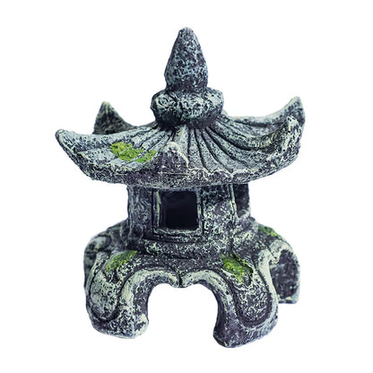 Resin Artificial Fish Tank Ancient Pavilion Decoration Aquarium Rock Cave Building Decoration Aquatic Landscaping Ornament Decor