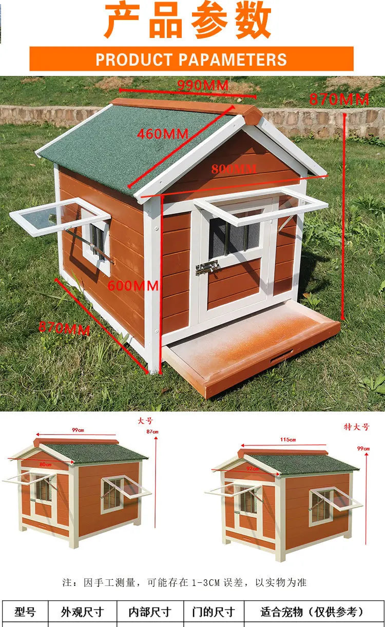 Outdoor dog cage luxury villa solid wood dog house family dog house outdoor wooden kennel cat house pet wholesale