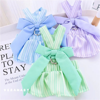 Summer Puppy Dog Skirt Dress with Buckle Sweet Stripe Pet Clothes for Small Dogs Pinscher Maltese mascotas Dresses disfraz perro