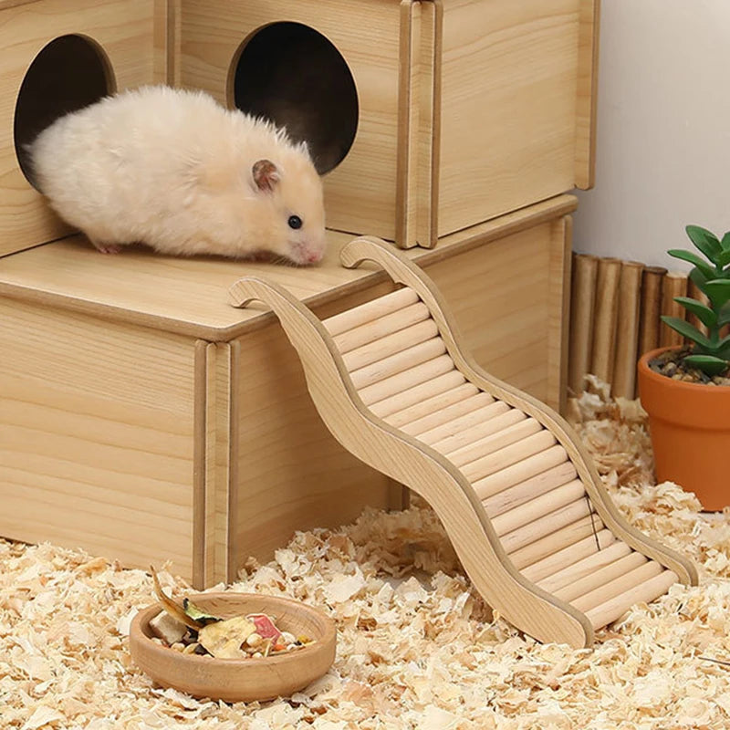Smooth Hamster Hideaway Wooden Hamster House with Climbing Ladder Small Pet Castle Arch Bridge for Dwarf Mice Gerbils Small Pets