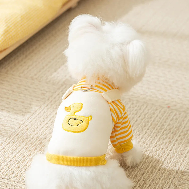 2024 Dog Clothes Cute Dog Hoodies Thin Autumn Winter Dog Coat with D-Ring Striped Print Puppy Sweatshirt Cat Jacket Pet Apparel