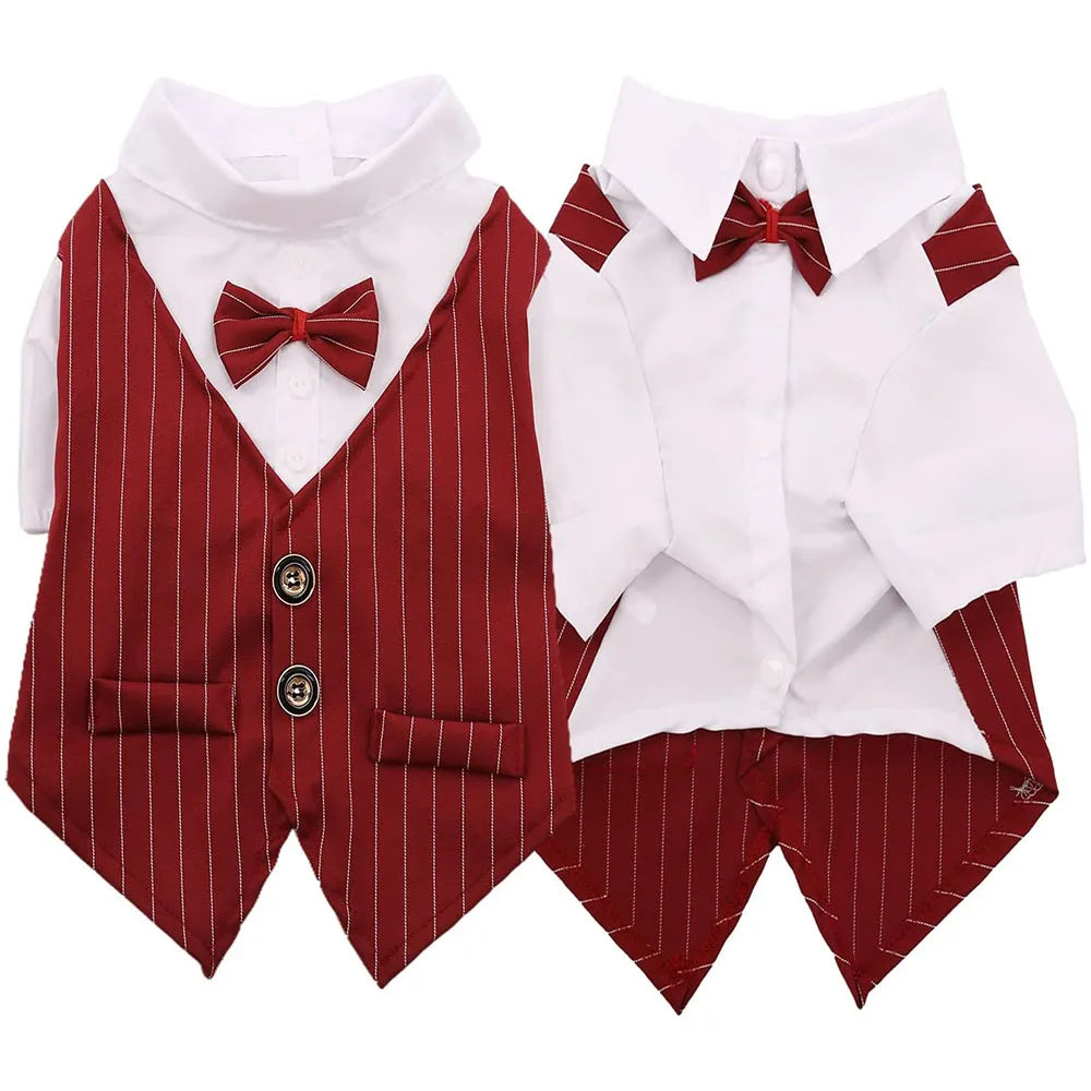 Dog Tuxedo Formal Dog Suit Shirt with Bow Tie Pet Stripe Suit for Wedding Birthday Party Puppy Prince Costume for French Bulldog